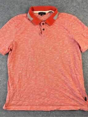 Ted Baker London Men’s 3 M Orange Coral Heather Space Dye Polo Shirt EUC